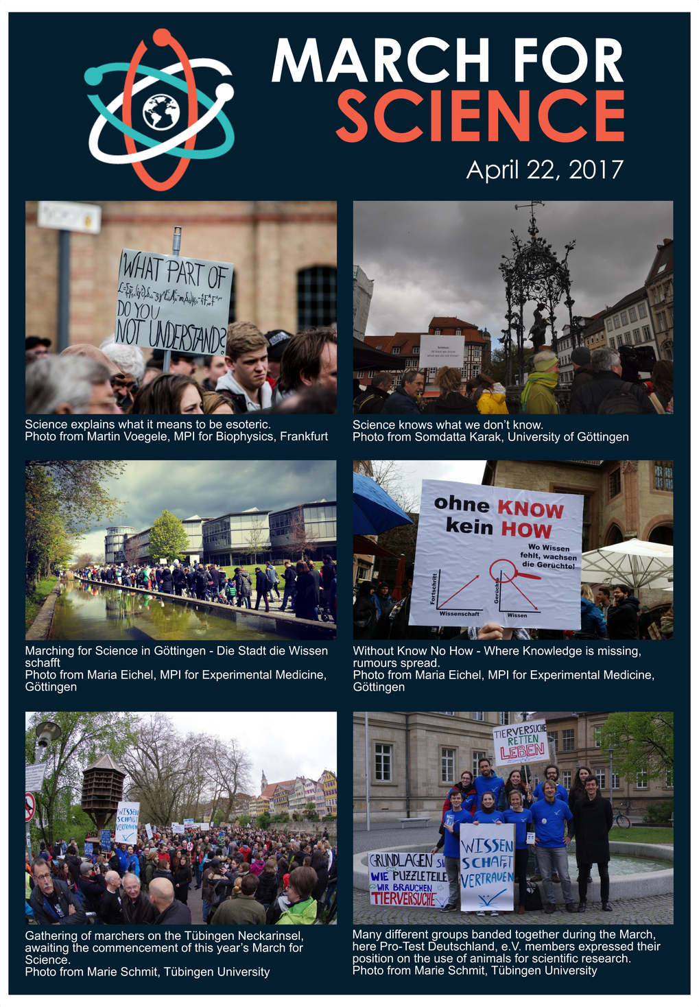 March for Science at various cities in Germany. Collage by Matthew Cheng.